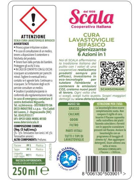 scala curalavastoviglie bifasico - 250ml - igienizzante 6 azioni in 1: tuttocasashop.it: pulizia e cura della casa