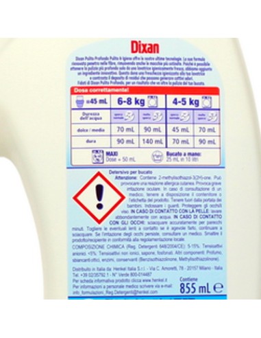 dixan detersivo lavatrice liquido 19 lavaggi - 855ml - pulito & igiene: tuttocasashop.it: prodotti per bucato e tessuti