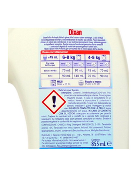 dixan detersivo lavatrice liquido 19 lavaggi - 855ml - pulito & igiene: tuttocasashop.it: prodotti per bucato e tessuti