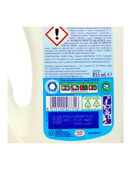 dixan detersivo lavatrice liquido 19 lavaggi - 855ml - pulito & igiene: tuttocasashop.it: prodotti per bucato e tessuti