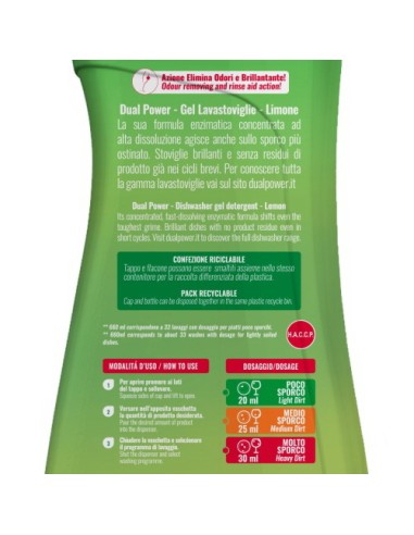 dual power detersivo gel lavastoviglie - 660ml 33 lavaggi - limone: tuttocasashop.it: pulizia e cura della casa