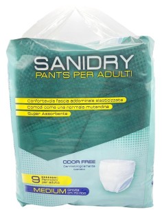 sanidry pannoloni mutandina per incontinenti - 9 pezzi - taglia m medium: tuttocasashop.it: igiene e cura della persona