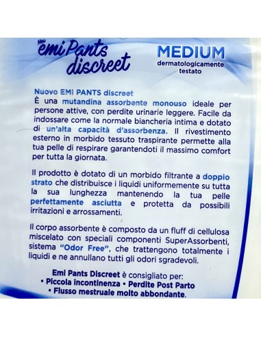 emi pants discreet mutandina elasticizzata - 8 pezzi - taglia m medium: tuttocasashop.it: igiene e cura della persona