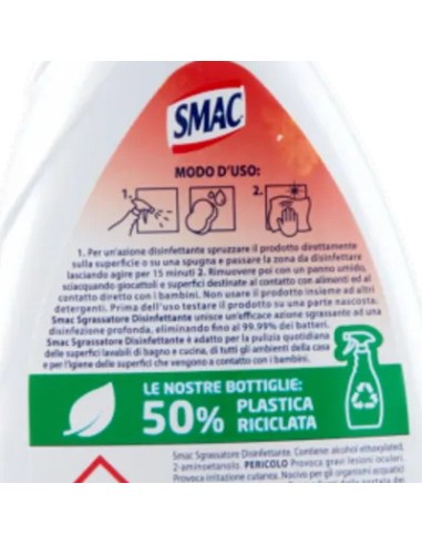 smac detergente spray con erogatore - 650ml - sgrassatore disinfettante: tuttocasashop.it: pulizia e cura della casa
