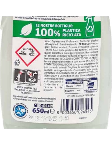 smac detergente spray con erogatore - 750ml - sgrassatore profumato lavanda: tuttocasashop.it: pulizia e cura della casa