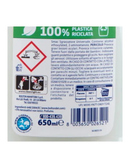 smac detergente spray con erogatore - 750ml - sgrassatore universale: tuttocasashop.it: pulizia e cura della casa