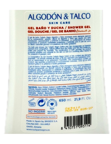 tulipan negro bagnoschiuma 650ml - cotone e talco - idratazione e morbidezza: tuttocasashop.it: igiene e cura della persona