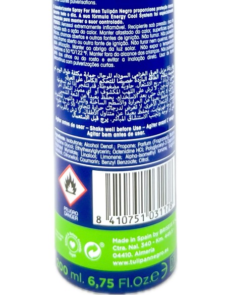 tulipan negro deodorante spray - 200ml - for men - sport: tuttocasashop.it: igiene e cura della persona