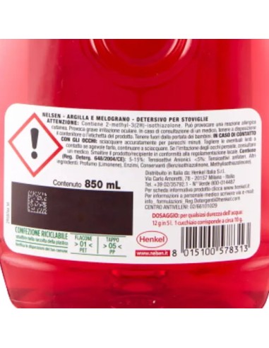 nelsen detersivo per piatti - 850ml - argilla e melograno: tuttocasashop.it: pulizia e cura della casa