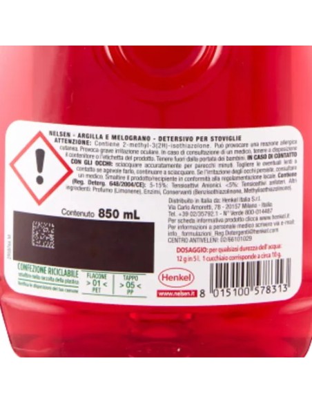 nelsen detersivo per piatti - 850ml - argilla e melograno: tuttocasashop.it: pulizia e cura della casa
