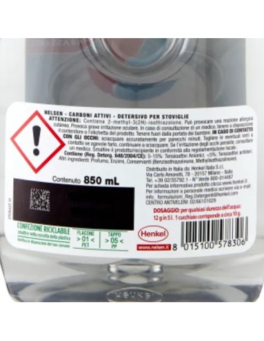 nelsen detersivo per piatti - 850ml - carboni attivi: tuttocasashop.it: pulizia e cura della casa