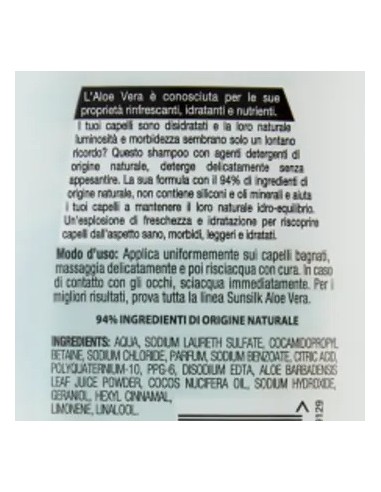 sunsilk shampoo 250ml - aloe vera - 94% ingredienti di origine naturale: tuttocasashop.it: igiene e cura della persona