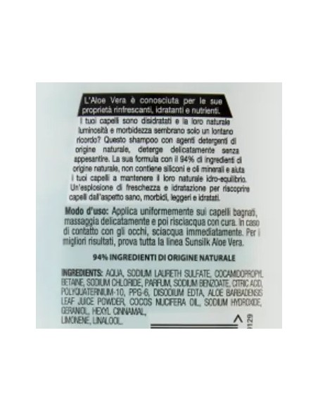 sunsilk shampoo 250ml - aloe vera - 94% ingredienti di origine naturale: tuttocasashop.it: igiene e cura della persona