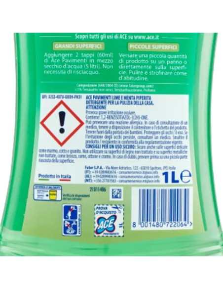 ace pavimenti igienizzante - 1 litro - lime e menta: tuttocasashop.it: pulizia e cura della casa