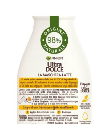 ultra dolce la maschera latte - 250ml - miele - ricostituente: tuttocasashop.it: igiene e cura della persona