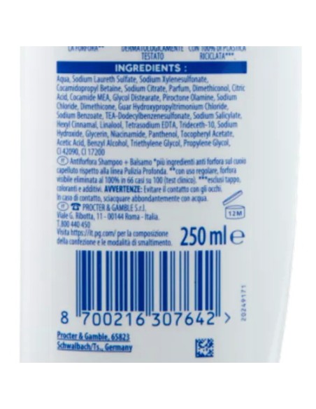 head & shoulders shampoo e balsamo 2in1 250ml - classic clean: tuttocasashop.it: igiene e cura della persona