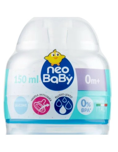 neobaby biberon in plastica collo largo - 150ml - 0m+ - dino blu: tuttocasashop.it: igiene e cura della persona