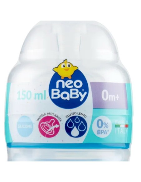 neobaby biberon in plastica collo largo - 150ml - 0m+ - dino blu: tuttocasashop.it: igiene e cura della persona