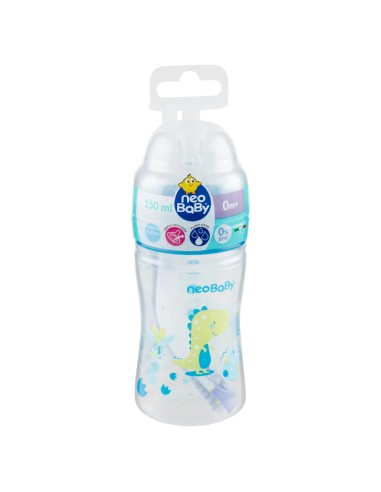neobaby biberon in plastica collo largo - 150ml - 0m+ - dino blu: tuttocasashop.it: igiene e cura della persona