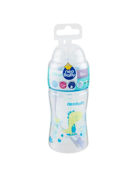 neobaby biberon in plastica collo largo - 150ml - 0m+ - dino blu: tuttocasashop.it: igiene e cura della persona