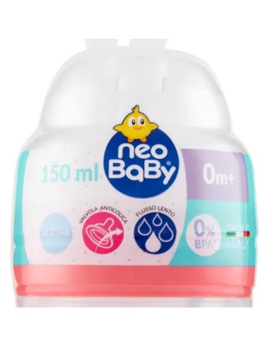neobaby biberon in plastica collo largo - 150ml - 0m+ - dino rosa: tuttocasashop.it: igiene e cura della persona