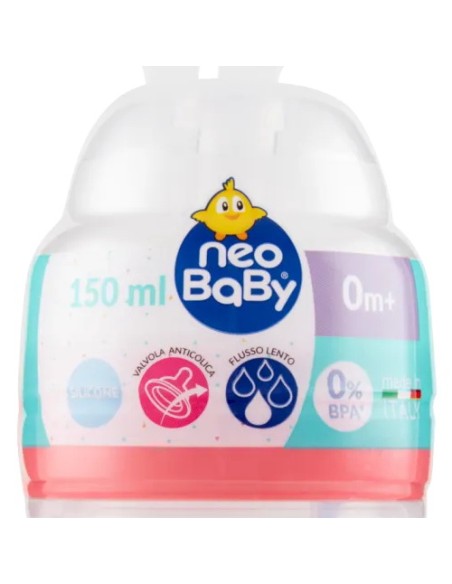 neobaby biberon in plastica collo largo - 150ml - 0m+ - dino rosa: tuttocasashop.it: igiene e cura della persona