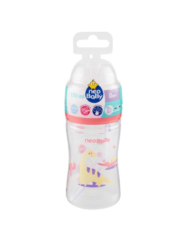 neobaby biberon in plastica collo largo - 150ml - 0m+ - dino rosa: tuttocasashop.it: igiene e cura della persona