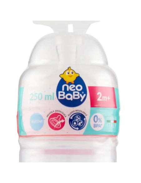 neobaby biberon in plastica collo largo - 250ml - 2m+ - dino rosa: tuttocasashop.it: igiene e cura della persona