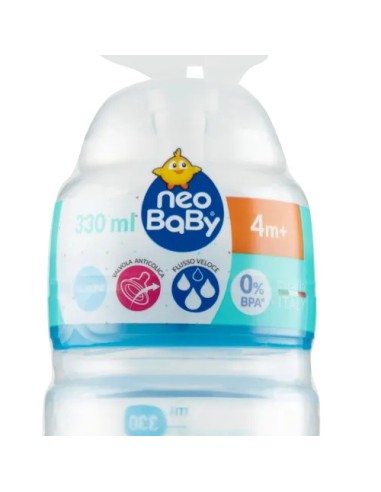 neobaby biberon in plastica collo largo - 330ml - 4m+ - dino blu: tuttocasashop.it: igiene e cura della persona