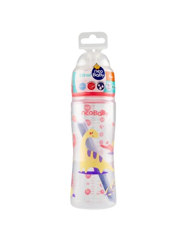 neobaby biberon in plastica collo largo - 330ml - 4m+ - dino rosa: tuttocasashop.it: igiene e cura della persona