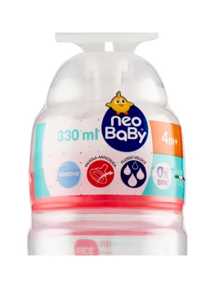 neobaby biberon in plastica collo largo - 330ml - 4m+ - dino rosa: tuttocasashop.it: igiene e cura della persona