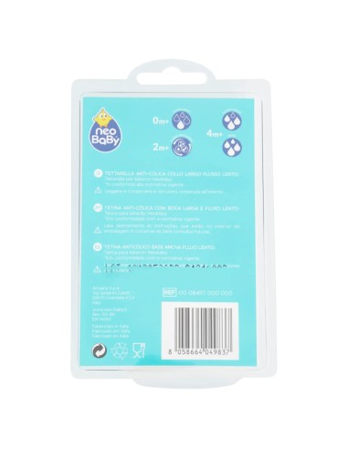 neobaby 2 tettarelle in silicone per biberon - 1 foro - flusso lento - 0m+: tuttocasashop.it: igiene e cura della persona