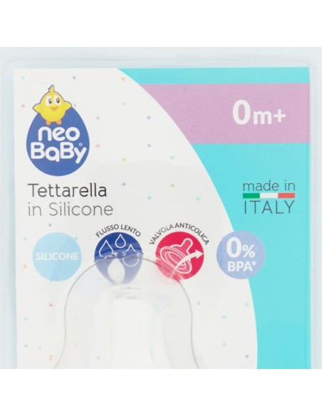 neobaby 2 tettarelle in silicone per biberon - 1 foro - flusso lento - 0m+: tuttocasashop.it: igiene e cura della persona