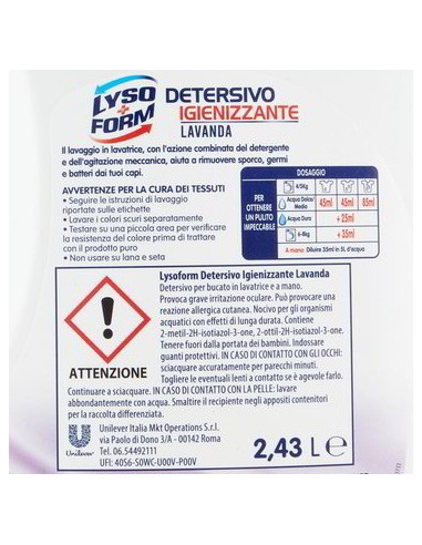 lysoform detersivo lavatrice liquido igienizzante - 54 lavaggi - lavanda: tuttocasashop.it: prodotti per bucato e tessuti