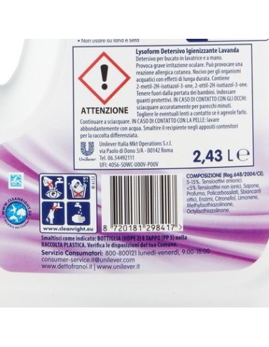 lysoform detersivo lavatrice liquido igienizzante - 54 lavaggi - lavanda: tuttocasashop.it: prodotti per bucato e tessuti