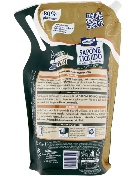 mil mil sapone liquido - ecoricarica - 2 litri - pino: tuttocasashop.it: igiene e cura della persona