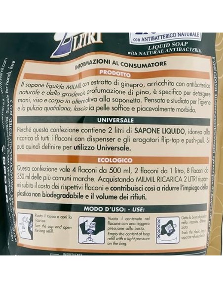 mil mil sapone liquido - ecoricarica - 2 litri - pino: tuttocasashop.it: igiene e cura della persona