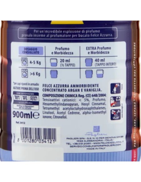 felce azzurra ammorbidente concentrato 45 lavaggi 900ml - argan e vaniglia: tuttocasashop.it: prodotti per bucato e tessuti