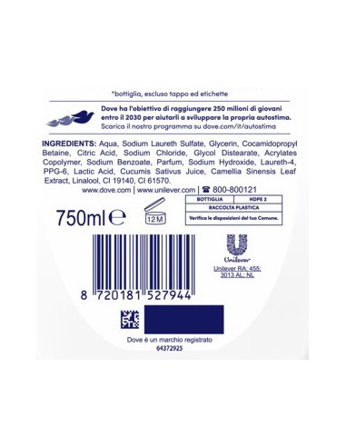 dove bagnodoccia - 750ml - rinfrescante - con cetriolo e te' verde: tuttocasashop.it: igiene e cura della persona