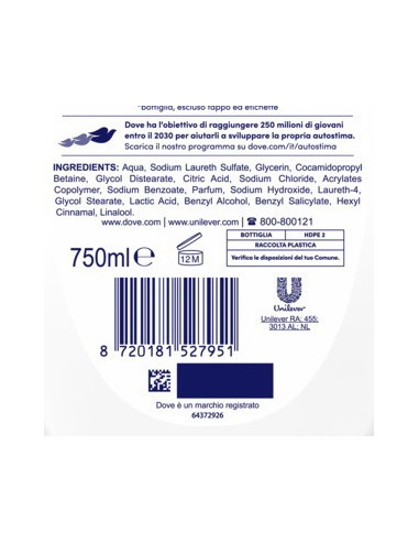 dove bagnodoccia - 750ml - talco - al delicato profumo di talco: tuttocasashop.it: igiene e cura della persona