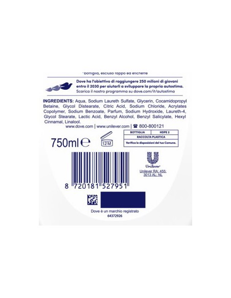 dove bagnodoccia - 750ml - talco - al delicato profumo di talco: tuttocasashop.it: igiene e cura della persona