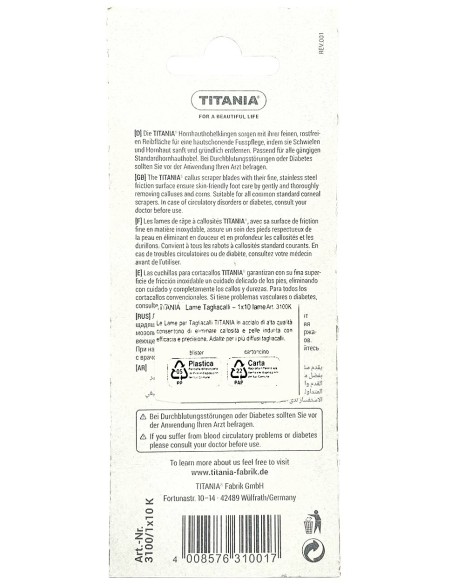 titania 10 lame ricambio per tagliacalli - made in germany: tuttocasashop.it: igiene e cura della persona