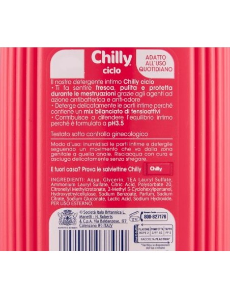 chilly detergente intimo 200ml - ciclo - igienizzante e riequilibrante: tuttocasashop.it: igiene e cura della persona