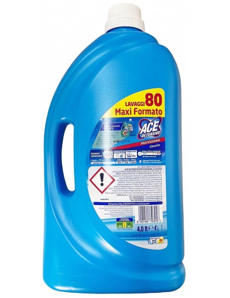 ace detersivo lavatrice liquido 80 lavaggi 4 litri - professional classico: tuttocasashop.it: prodotti per bucato e tessuti