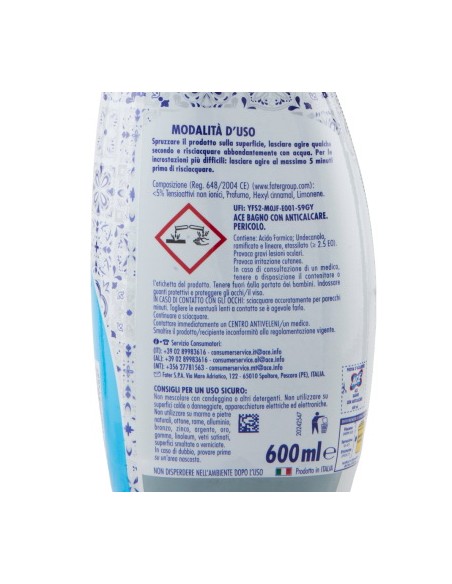 ace bagno con anticalcare spray 600ml - senza candeggina: tuttocasashop.it: pulizia e cura della casa