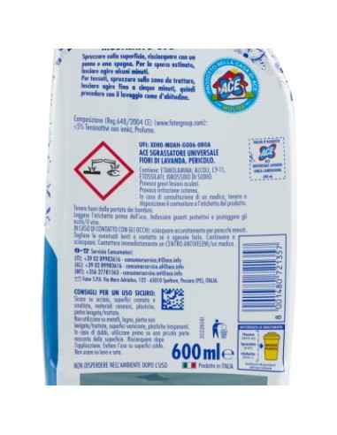ace sgrassatore universale spray 600ml - senza candeggina - fiori di lavanda: tuttocasashop.it: pulizia e cura della casa