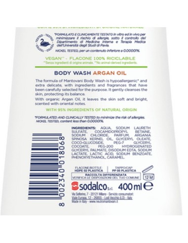 mantovani bagnoschiuma 400ml - neutro - olio di argan: tuttocasashop.it: igiene e cura della persona
