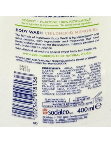 mantovani bagnoschiuma 400ml - neutro ultradelicato - ricordi d'infanzia: tuttocasashop.it: igiene e cura della persona