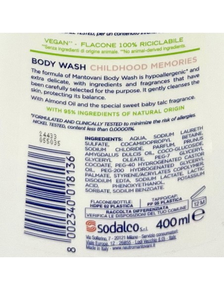 mantovani bagnoschiuma 400ml - neutro ultradelicato - ricordi d'infanzia: tuttocasashop.it: igiene e cura della persona