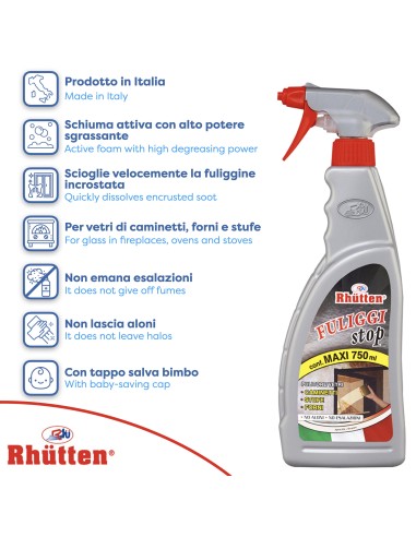rhutten fuliggi stop spray - 750ml - pulitore vetri caminetti stufe forni: tuttocasashop.it: pulizia e cura della casa